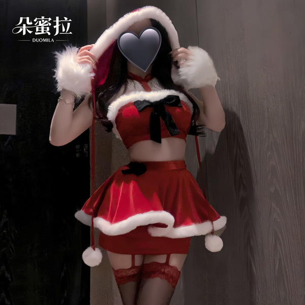 Sexy red ball christmas lingerie set - hot strap bodysuit & pencil skirt sleepwear for new year eve, featuring festive design...