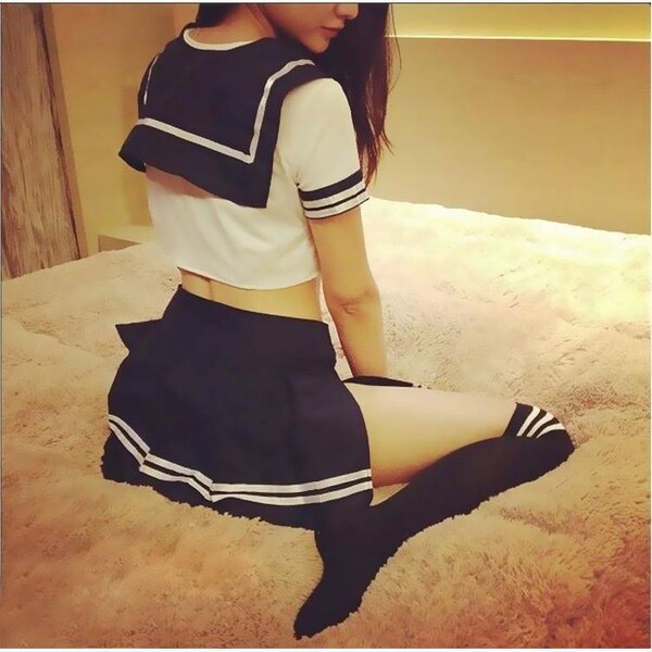 Sexy sailor school uniform set - cute kawaii maid costume lingerie outfit for cosplay & role play, featuring a sailor-style t...