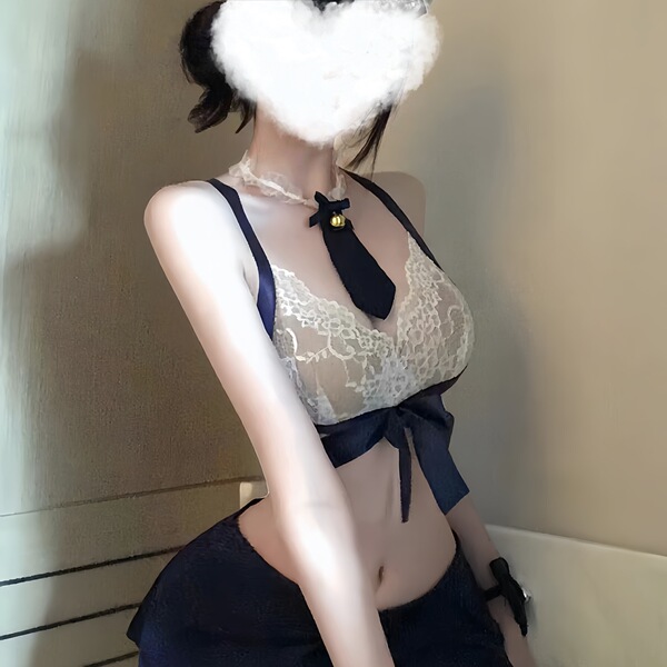 Sexy sailor uniform lingerie set featuring lace top with tie detail, perfect for cosplay or evening wear.