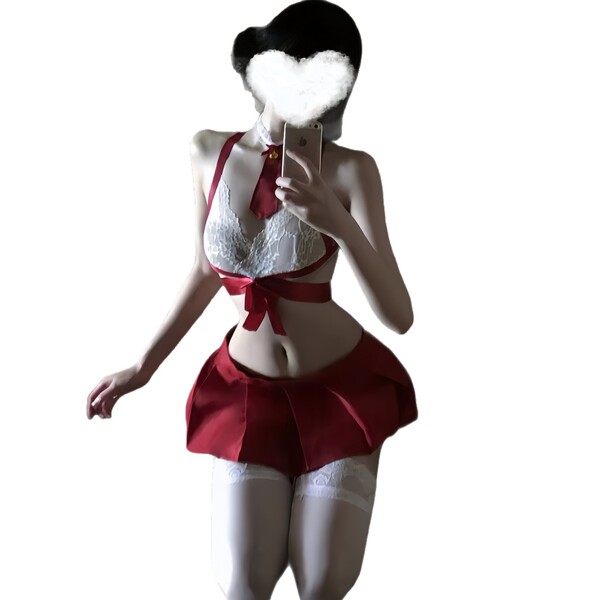 Sexy sailor uniform lingerie set - cute pure & tempting student style cosplay outfit for women featuring a red skirt, white l...