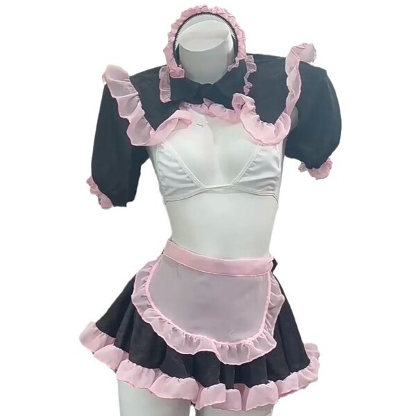Sexy semi-sheer cosplay maid outfit - cute & alluring lacy sheer chemise with ruffled apron, sweet yet sultry costume