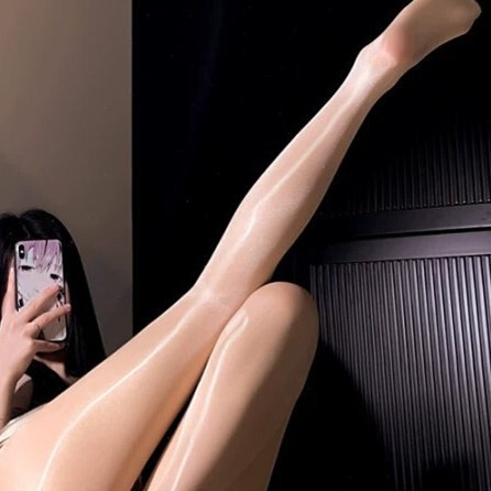 Sexy shiny black stockings for women - oil-sheen open-crotch lingerie, tear-away sensual costume tights