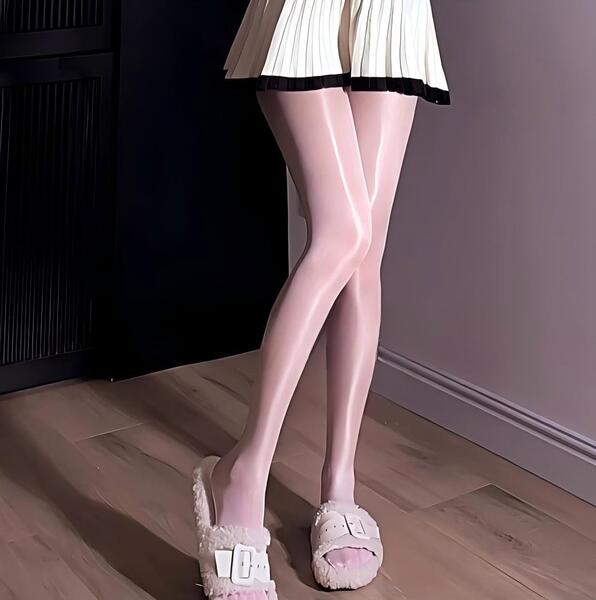 Sexy shiny black stockings for women - oil-sheen open-crotch lingerie, tear-away sensual costume tights