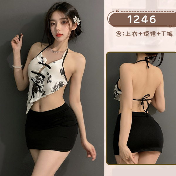 Sexy Secretary Outfit for Women - Halter Bodycon Skirt Set with Crop Top & Abstinence-Inspired Lingerie Ensemble - Sexy outfit (top + skirt + thong)