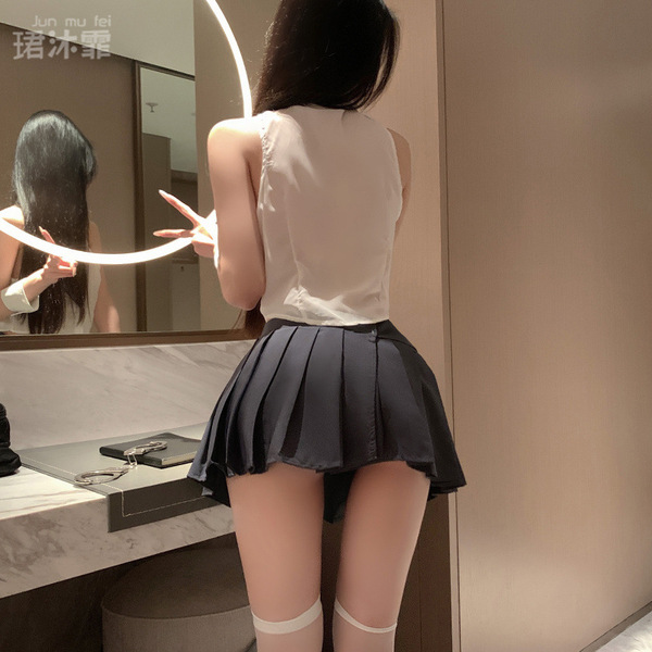 Sexy student-style lingerie set - jk uniform short skirt outfit for women, featuring a playful design with a pleated skirt an...