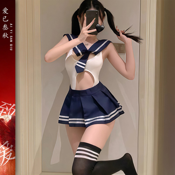 Sexy student uniform lingerie set - plus size jk outfit with detachable sailor top, playful roleplay costume