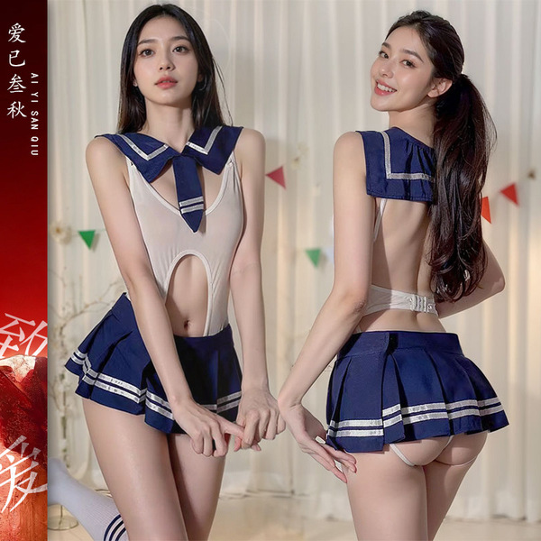 Sexy student uniform lingerie set - plus size jk outfit with detachable sailor top, playful roleplay costume
