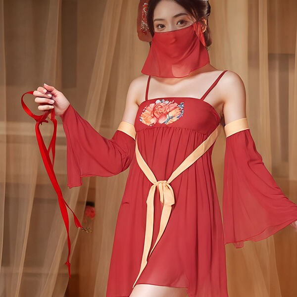 Sexy tang dynasty style sleep gown - silk hanfu-inspired sensual loungewear with draped scarf & bodice design
