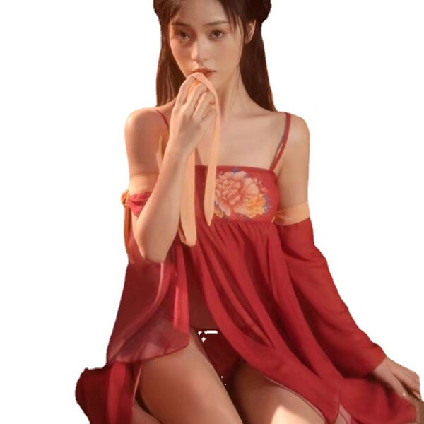 Sexy tang dynasty style sleep gown - silk hanfu-inspired sensual loungewear with draped scarf & bodice design
