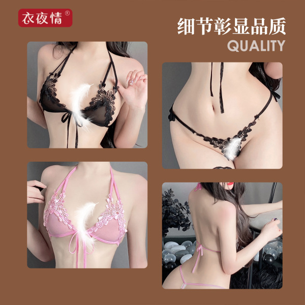 Sexy lace thong bikini set for women – seductive lingerie with no-remove design, plus size friendly.