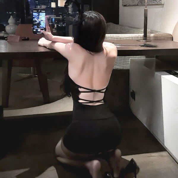 Sexy transparent lace slip dress for women, bodycon nightwear with crisscross back design, no-remove lingerie outfit.