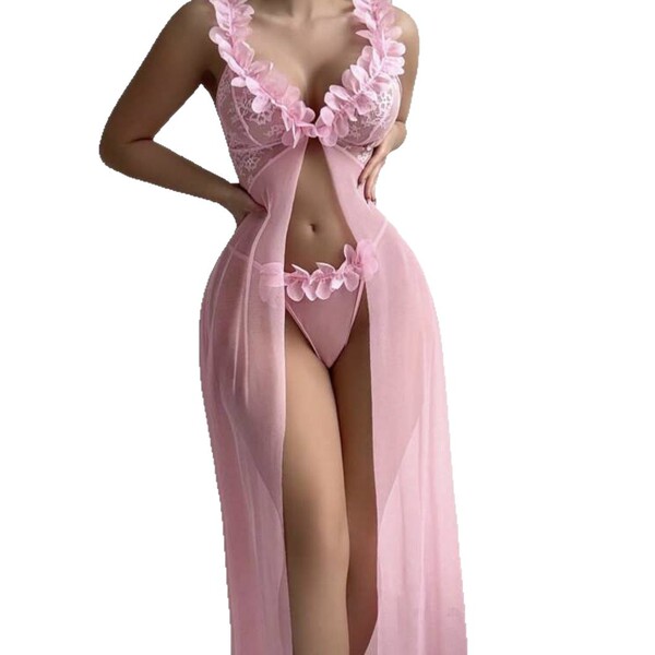 Sexy velvet deep v lace sleep dress set for women – sensual backless nightgown with elegant trim