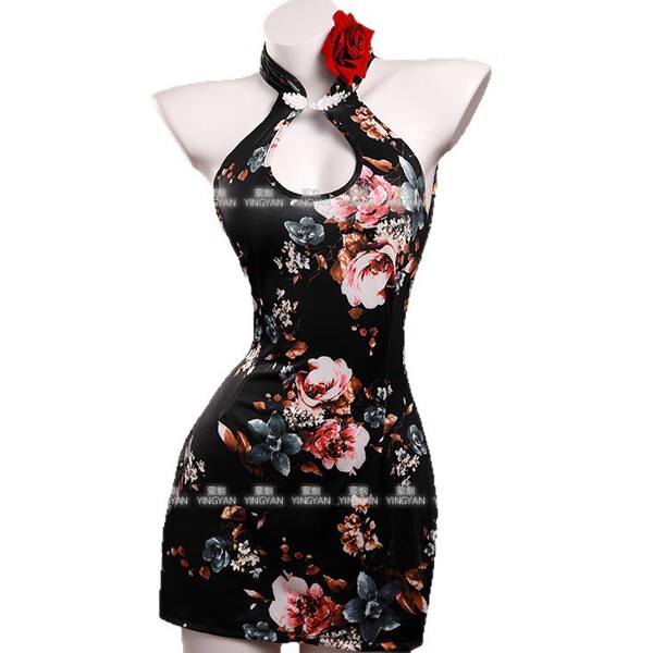 Sexy vintage-inspired lace cheongsam set - modest retro chinese dress with halter neck & side slit