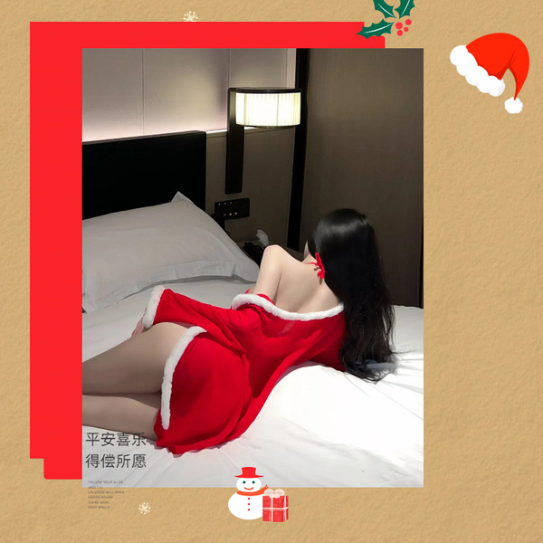 Sexy new year themed lingerie set - three-piece holiday costume with open-crotch design for playful outfit inspiration