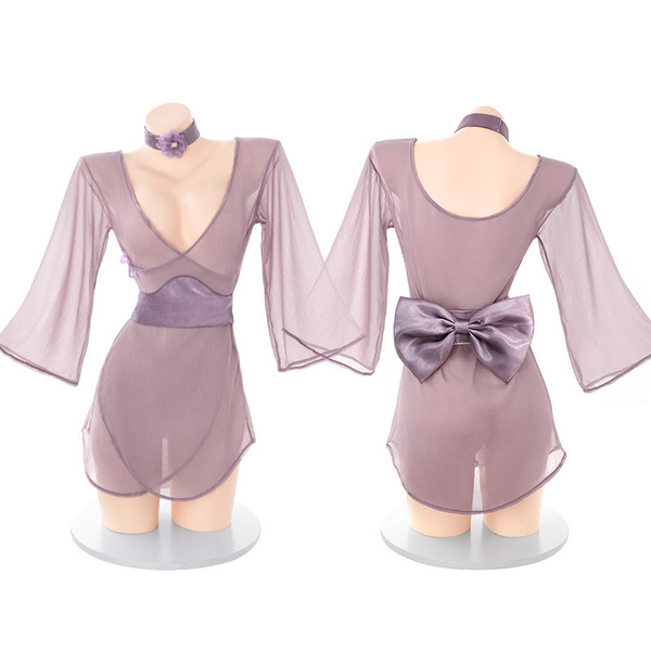 Shimeisha elegant kimono-style sleep dress with wide sleeves, seductive lingerie for women, pure & tempting look