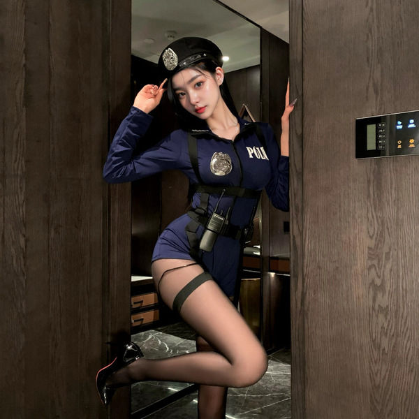 OL Teacher JK Cat Costume Set - Sexy Pure-Temptation Maid & Cheongsam Lingerie Outfit - Five-piece set: top, skirt, walkie-talkie, belt, badge