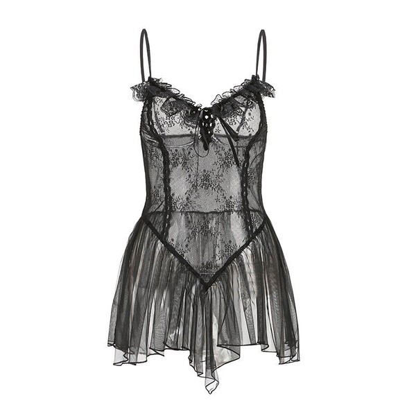 Sexy sheer cami with lace detailing, matching romantic briefs, perfect for plus-size women seeking elegant sleep set.