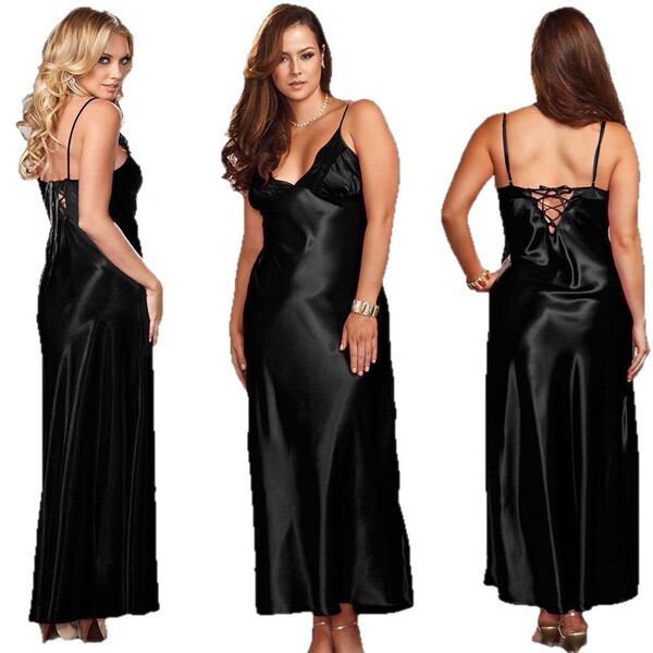 Silk-look sensual lace chemise dress – elegant sexy sleepwear for women, featuring elegant design and lace detailing, perfect...