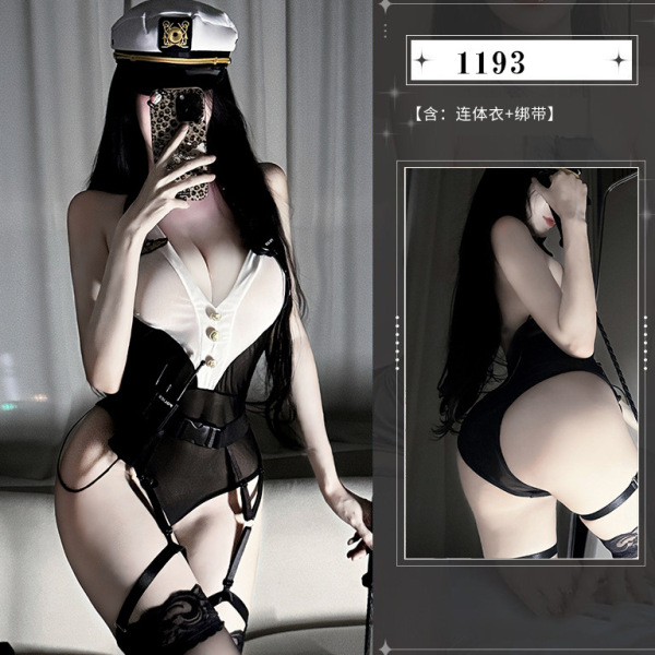 Zeyou Sexy Police Uniform Costume for Women - Overwatch-Inspired Role Play Outfit with Seductive Officer Design - Seductive Police Officer Outfit [Bodysuit + Straps]