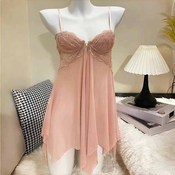 Women's Sexy Lace See-Through Lingerie Set - Seductive No-Remove Bra & Panty Sleepwear Outfit S107 - Skin tone + white open crotch socks