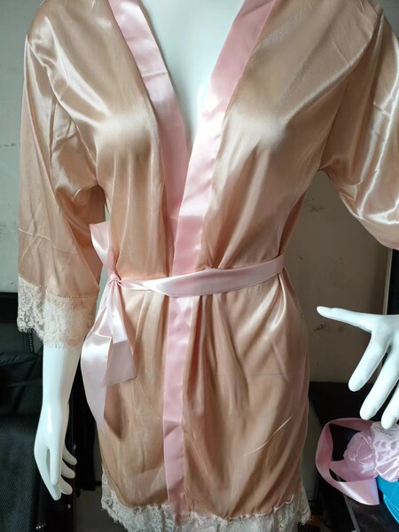 Plus Size Sexy Robe for Women – Ice Silk Lingerie Bathrobe, Alluring Europe and America-Inspired Sleepwear & Lounge Wear - color