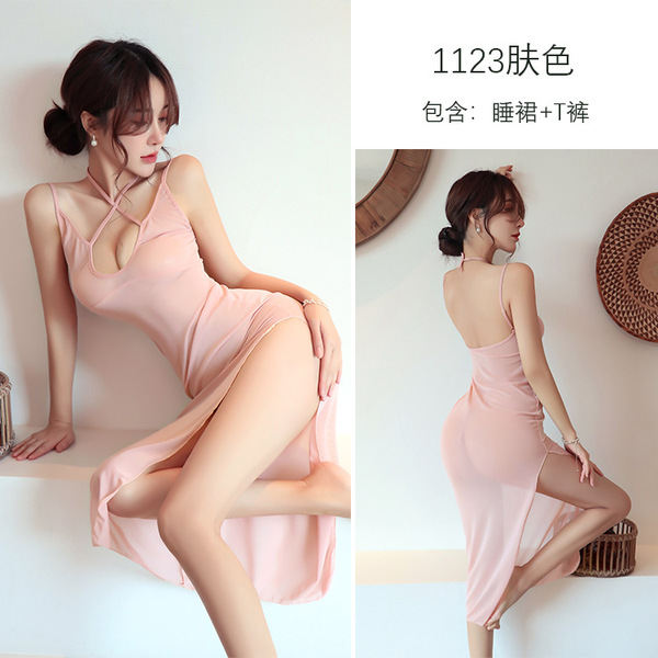 Seductive Sheer Lace Sleepwear Set for Women – Passionate Costume-Inspired Sensual Nightgown & Matching Bralette - color