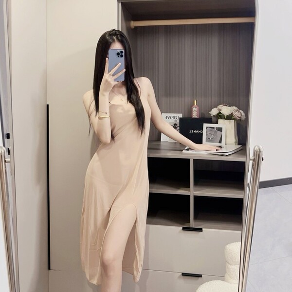 Women's Sexy Sheer Lace Sleep Dress - Transparent Mesh Long Nightgown for Romantic Lingerie Moments - color