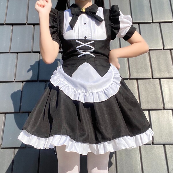 Black & White Gothic Lolita Maid Dress - Japanese Export Style Halloween Costume for Women - 003 [Skirt + Apron + Headwear]