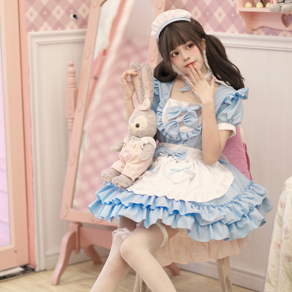 Japanese Style Cosplay Maid Dress - Cute Pink Soft Girl Uniform Costume Set for Role Play - Sky blue