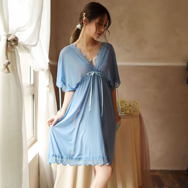 Plus Size Seductive Lingerie Set - Sheer Sensual Sleepwear for Women, No-Remove Naughty Nightwear - Sky blue