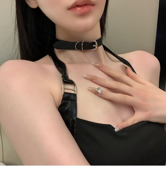 Japanese-Style Cute Lingerie Set with Bow, Lace & Jingle Bell Collar for Women - SM-Leather Cord Collar (Black)
