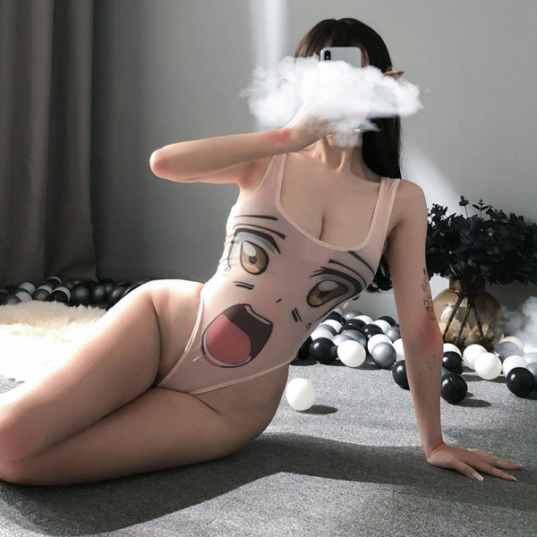 DVA Cosplay Costume - Overwatch Women's Sexy Bodysuit & Anime Themed Lingerie Set - Smiley face powder