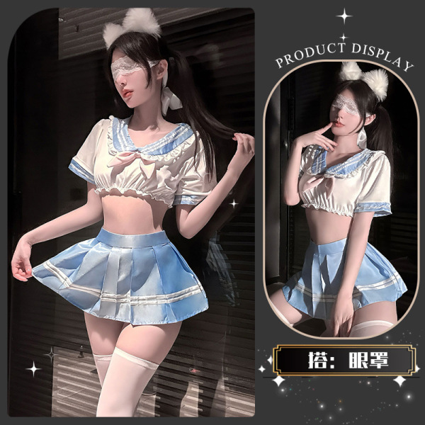 Jin Xiao Pure Sailor-Style Lingerie Set – Flirty Pleated Skirt with Kawaii JK Aesthetic, Sensual & Playful - Soap cotton pleats + eye mask