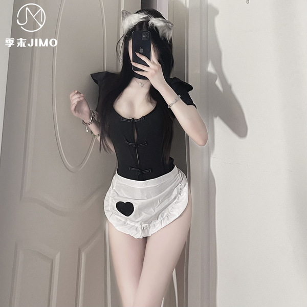 Sexy Sweet Maid Costume Set - Seductive Lace Bodysuit & Role Play Outfit for Women - Suit + Stockings