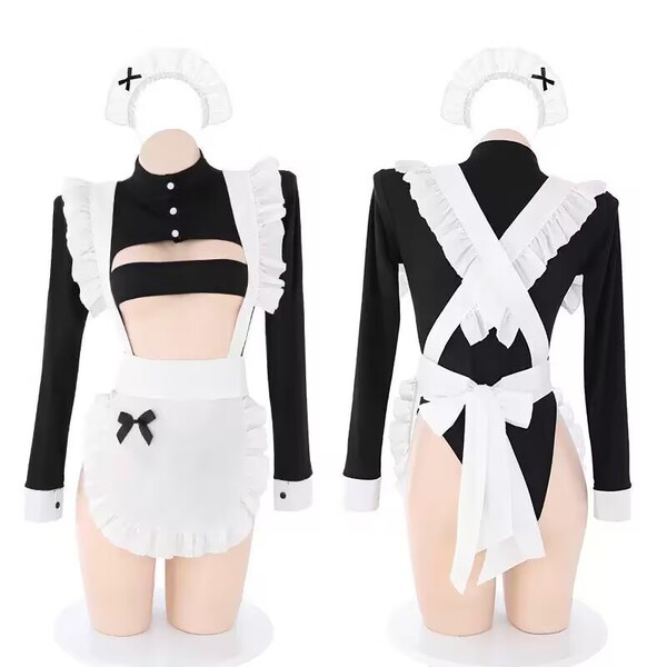 Cute Maid Costume for Women - Sexy Small-Bust Lingerie Set, Flirty Bedroom Uniform Outfit with French Maid Style - As shown in the picture (excluding socks).