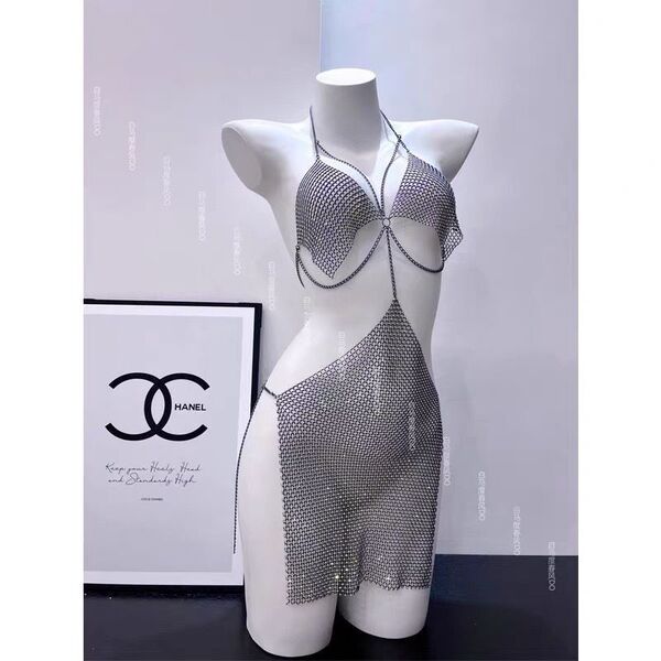 Sexy Sheer Lace Halter Mini Dress for Women – Sparkling Nightclub Outfit, Provocative Costume Dress, Alluring Party Wear - sequined dress