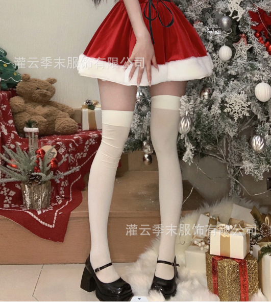 Velvet Sweet Mood Lingerie Set - Christmas Red Robe with Waist-Cinching Cape for Festive Winter Romance - Same style stockings