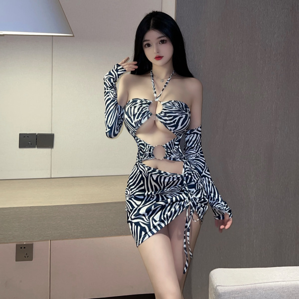 LoveRuru Sexy Leopard Print Bodysuit Bikini - Tight-Fit Nightclub Lingerie Set, Factory Direct - striped suit