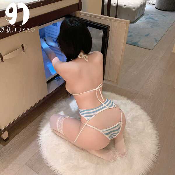 Striped sexy lingerie set for women – open-crotch bra & panty with sheer stockings, bedroom seduction outfit