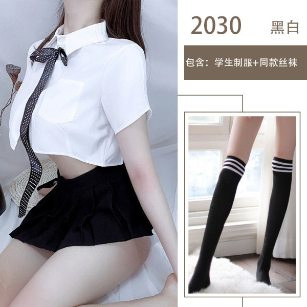 Sexy Sheer College Style White Shirt JK Uniform with Bow & Pleated Skirt – No-Remove Design - School uniform + black and white school socks