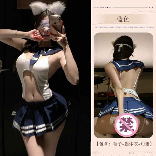 Pure & Playful Lingerie Set - Cute Student-Style JK Erotic Underwear for Sensual Fun & Intimate Moments - School uniform look: [top + JK skirt + matching socks + headwear + eye mask]