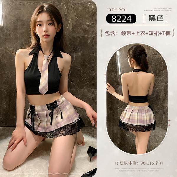 Huanqing New K-Pop Girl Group Set - Sleeveless Backless Pleated Skirt JK Uniform with Pure-Yu Lingerie Vibes - Student outfit