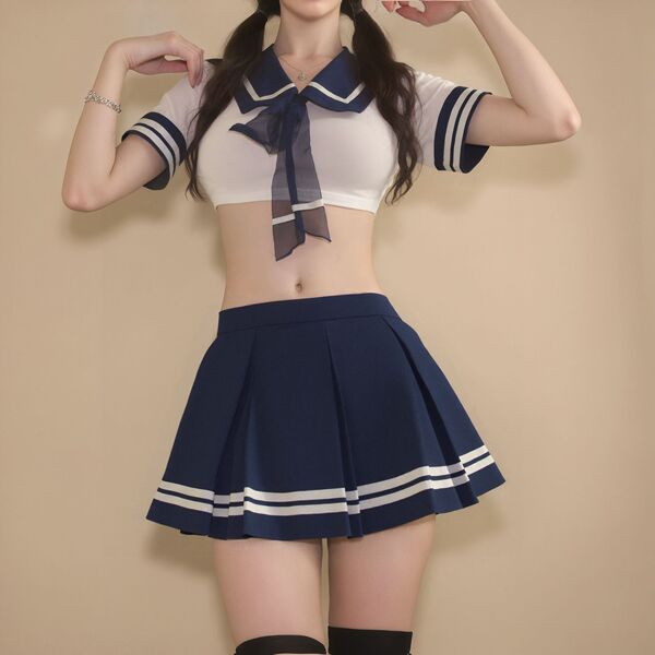 Hot student uniform lingerie set - sexy schoolgirl costume for role play & cosplay, pure temptation outfit featuring a sailor...