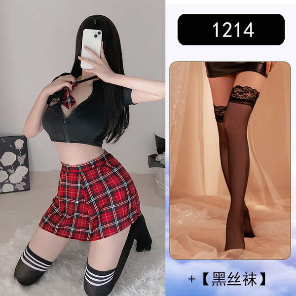 Sexy Sailor Uniform Costume for Women - Cute JK Schoolgirl Outfit with Short Skirt, Nightclub & Roleplay Ensemble - Suit uniform + black stockings