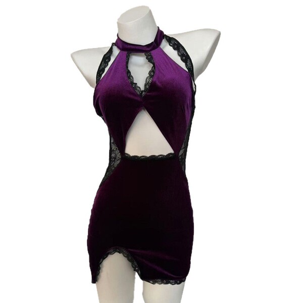 Sultry lace cheongsam lingerie set featuring sheer seductive design, hookless bra and panty combination perfect for small bus...