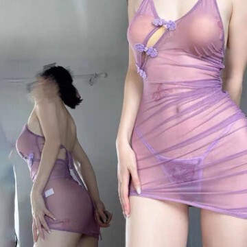 Sultry vintage sheer cheongsam bodycon short dress - lacy pure-temptation sleepwear set, elegant sheer design with delicate l...