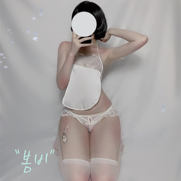 Suoqing sexy lingerie babydoll set featuring lace bra and open-crotch thong, european-style tight fit design.