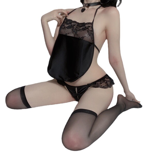 Suoqing sexy lingerie babydoll set featuring lace bra and open-crotch thong, european-style tight fit design.
