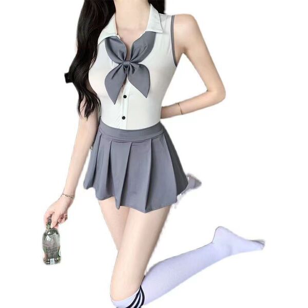 Suoqing sexy schoolgirl backless jumpsuit set - cute jk uniform outfit with bow tie and pleated skirt, dropshipping friendly