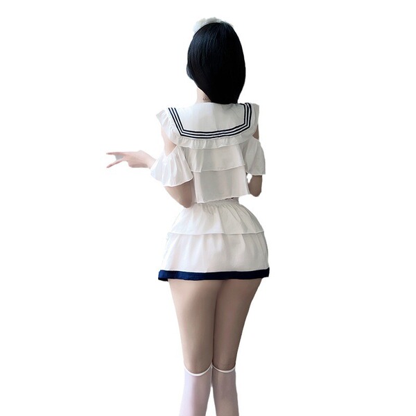 Sexy student cosplay outfit featuring a provocative jk skirt set with a pleated mini skirt and swimsuit top, perfect for them...